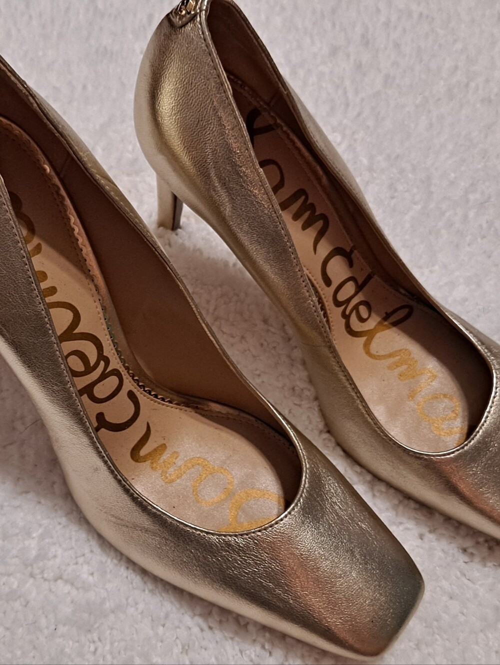 Sam Edelman Metallic Gold Leather Mid-Heel Pumps 4 Inch Heels Sz 9.5